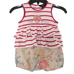 Ralph Lauren Infante Baby Girl Ruffle Bubble Romper Beach Floral Style Size 18M